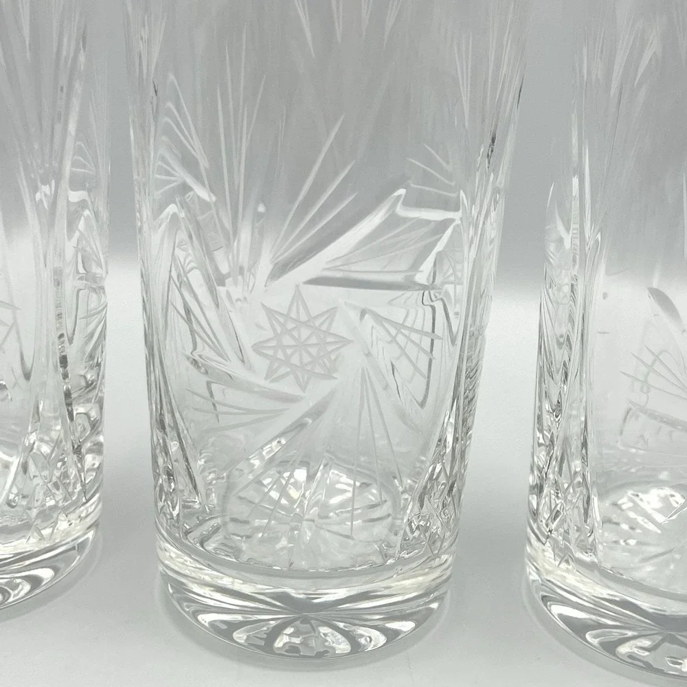 Vintage 1980s Cut Crystal Starburst Fan Highball Glasses Set‎ of 3